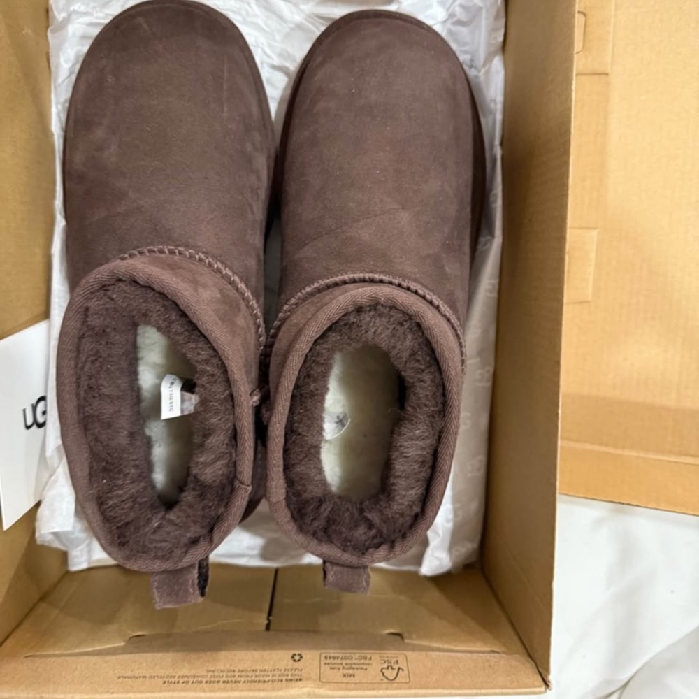 UGG Brown Suede Boots, ultra mini style in burnt cedar color, size 6us